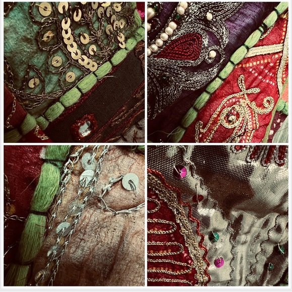 🆕 Indian sari-like patched hobo multicolored & multimedia  strap shoulder bag - Picture 3 of 16